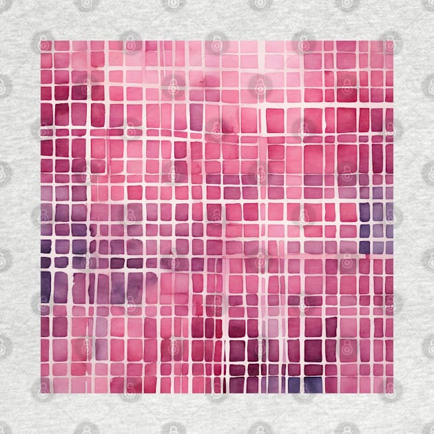 Pink Grid Pattern, Abstract Watercolor Art by craftydesigns